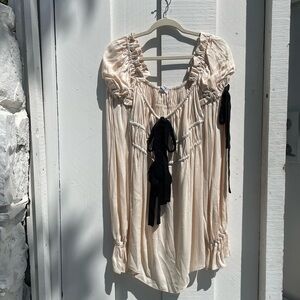 Reformation Cream Puff Sleeve Dress with Ruffled Tie Front